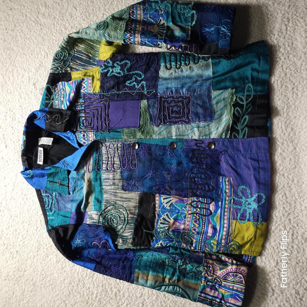 Chico's Design Jacket Size 1 M Patchwork Artsy Em… - image 1